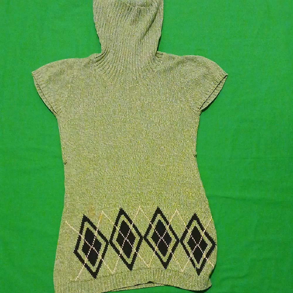 Green Argyle Patterned Kids Sweater dress